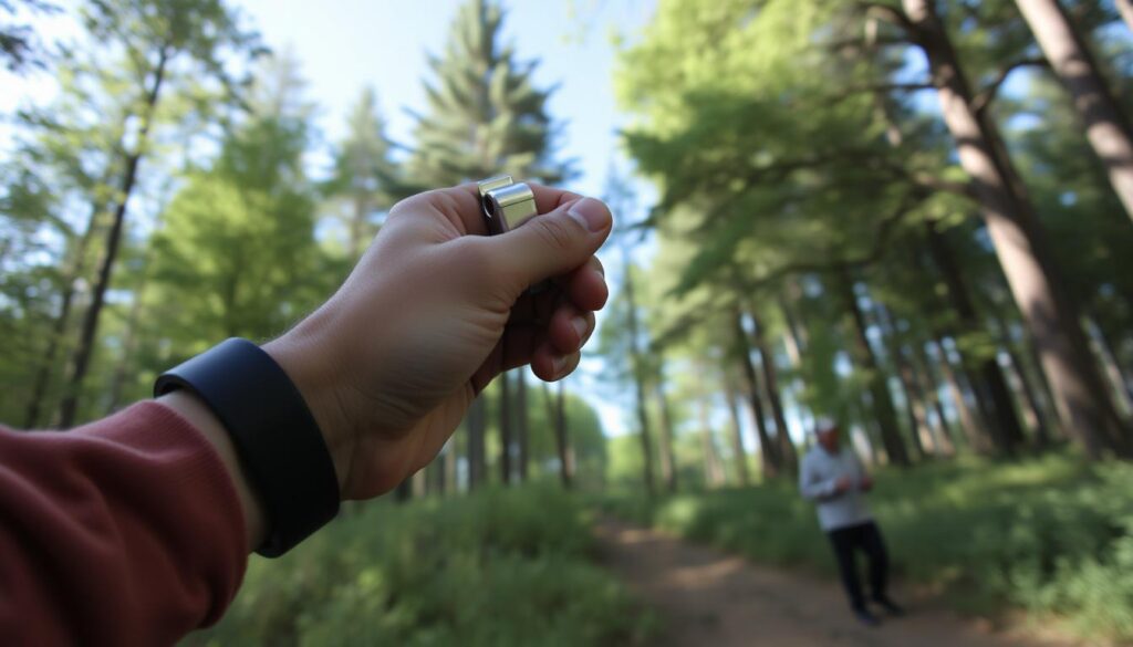 Signaling whistle being used in outdoor activities